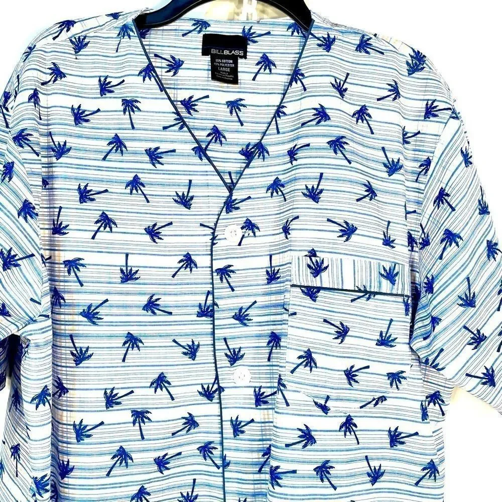 COLAR LESS V-NECK SHORT SLEEVE TROPICAL SHIRT by BILL BLASS SIZE LARGE